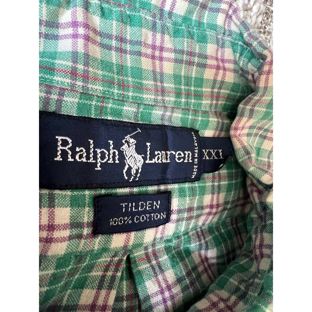 VTG Polo Ralph Lauren Shirt Mens XXL Green Plaid Tilden Golf Crest Short Sleeve - Picture 2 of 7